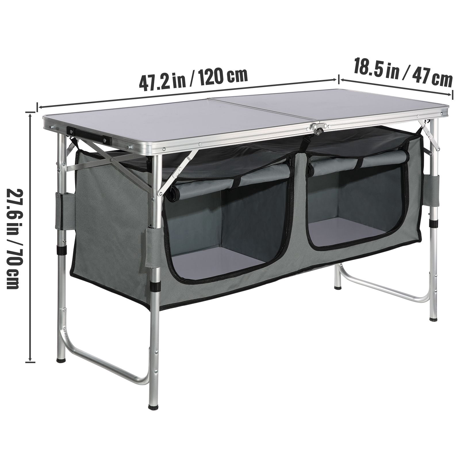 Folding Camping Kitchen Table with Carry Bag, 3 Adjustable Heights Outdoor Cook Station Powder Coated Aluminum Frame MDF Countertop Zipper Storage for Picnic BBQ RV Travel