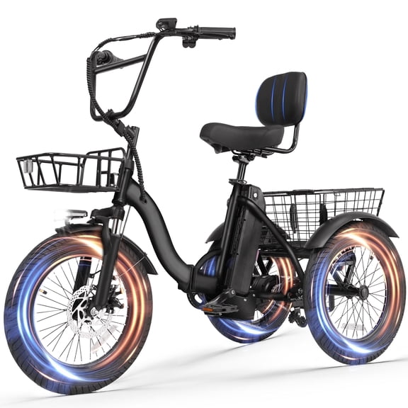 E Trike Electric Tricycle for Adults – 750W Motor, 18 MPH, Fat Tire Folding 3-Wheel Electric Tricycle, Step-Thru, Up to 55 Miles, Black