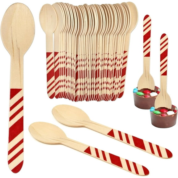 Gift Boutique 120 Pcs Disposable Christmas Wooden Spoons