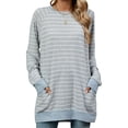 thumbnail image 2 of 2DXuixsh Chandails en Molleton Femmes Automne Hiver Contraste Col Rond Manches Longues Poche Chandail en Molleton T-Shirt Femmes Basique Léger Chandail Haut Gris Clair Taille g, 2 of 7