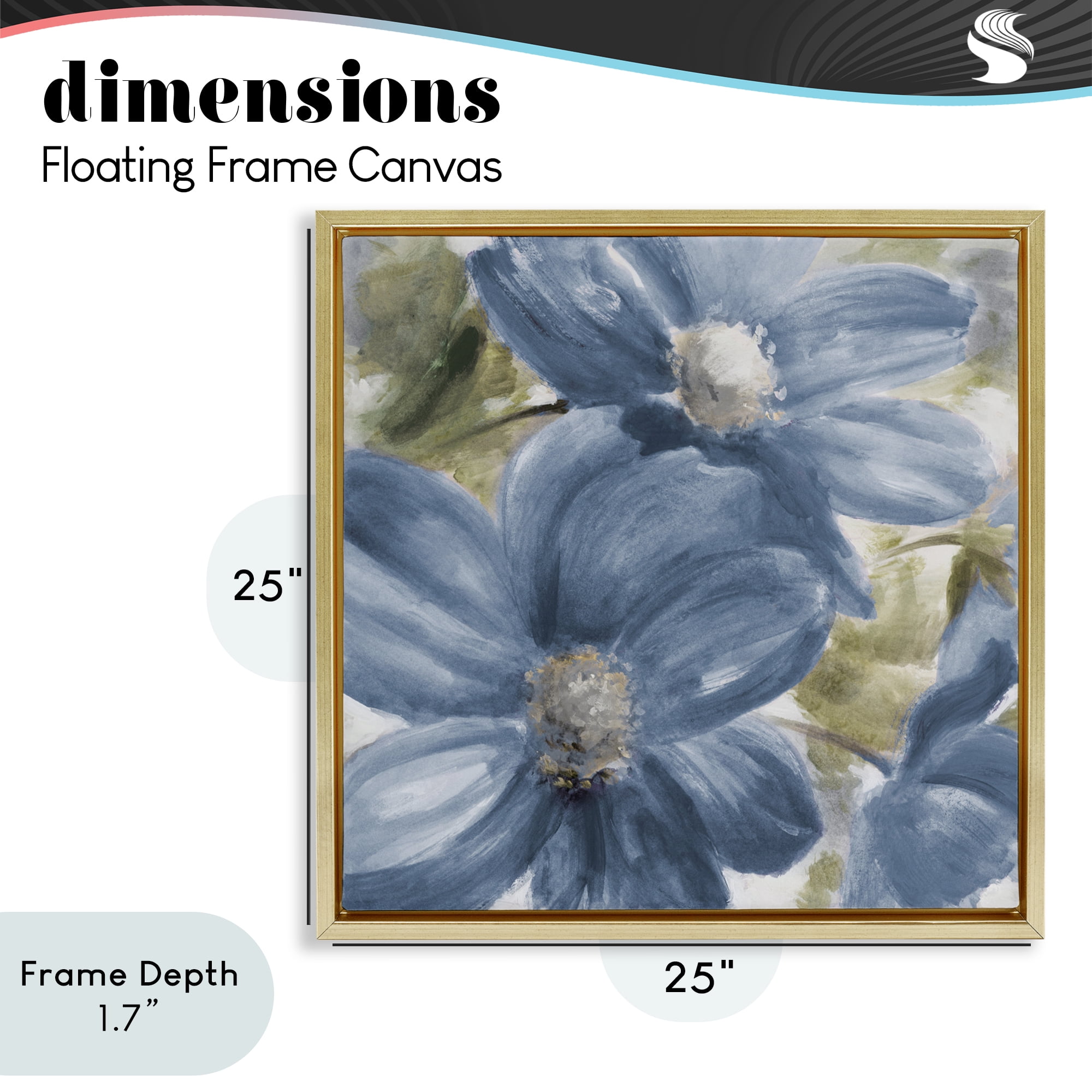 Stupell Industries Walk In Beauty Blue Flowers Gold Framed Floater Canvas Wall Art, design by Lanie Loreth