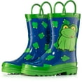 thumbnail image 2 of Puddle Play Waterproof Toddler and Little Kids Yellow Frog Rubber Rain Boots With Easy-On Handles - Size 7 Toddler, 2 of 6