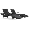 thumbnail image 4 of Spaco Patio Lounge Chair, 80" Outdoor Wicker Chaise Lounge Chairs Set of 2, Patio Lounge Chair Pull-out Side Table Adjustable Backrest Ergonomic Wave Design Pool Sunbathing Recliners, Black, 4 of 15