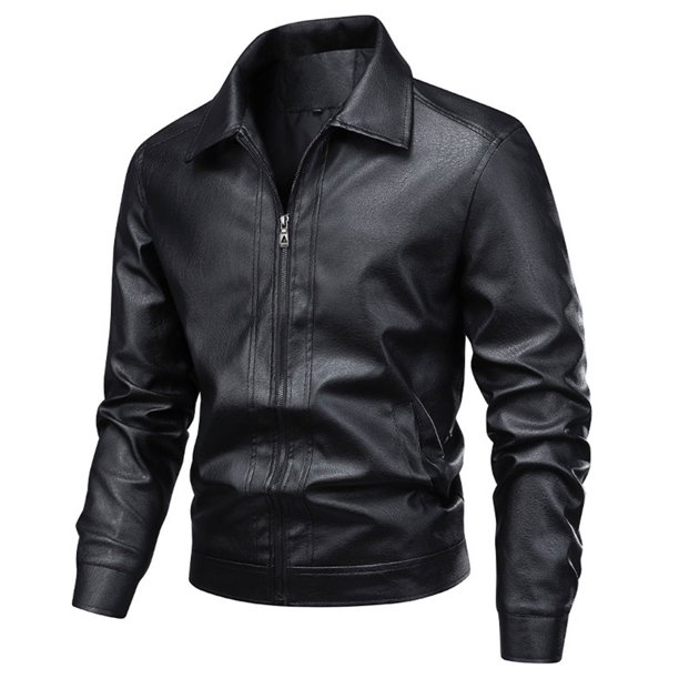 Ceisia Men's Slim Turn-Down Collar Full-Zip Faux Leather (PU) Casual Jacket Gift