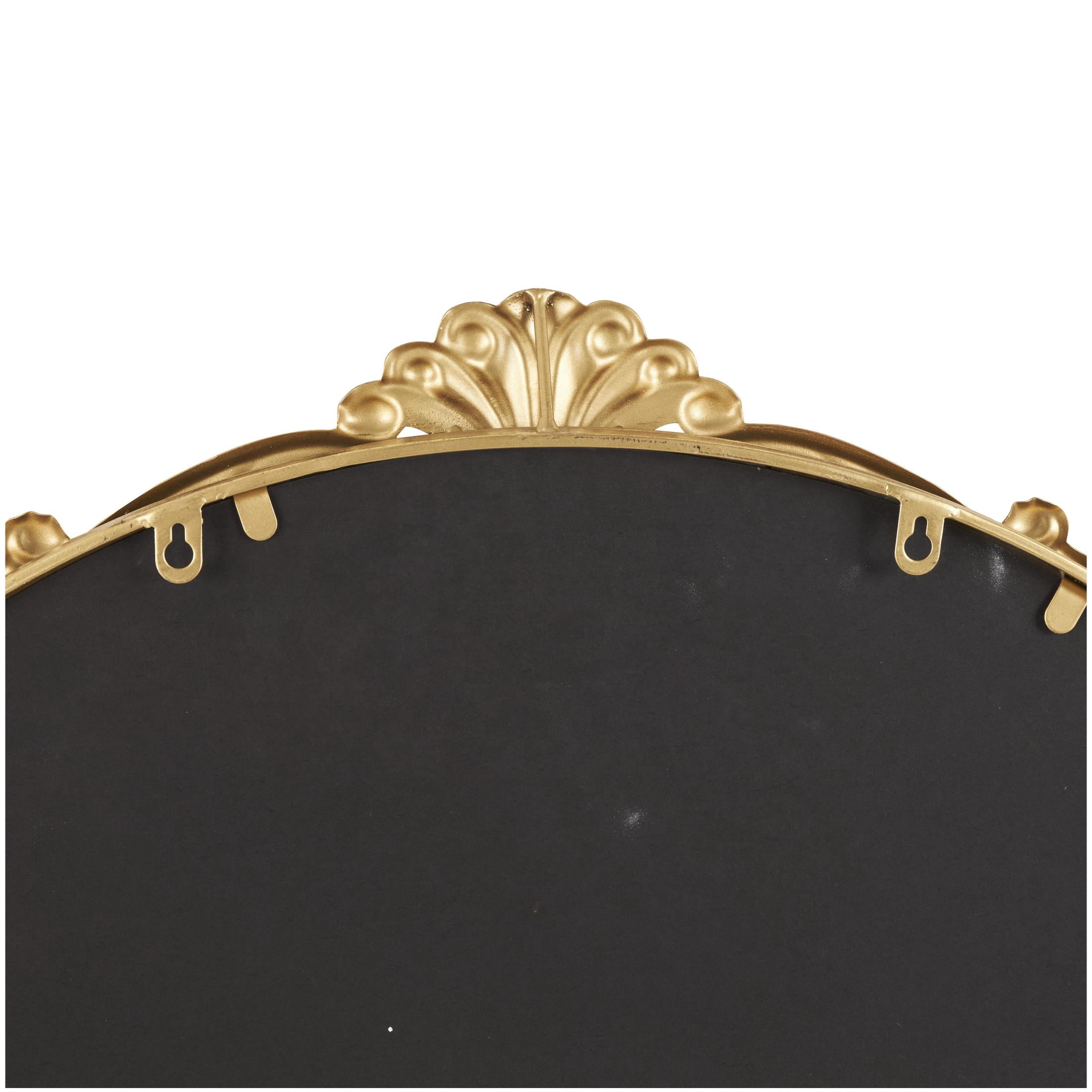 DecMode 30" x 32" Gold Ornate Baroque Round Scroll Wall Mirror