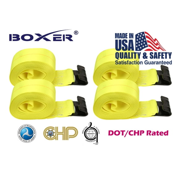 Boxer (4) DOT Reflective 4" X 30' Winch Straps W/ Flat Hook Flatbed Truck Trailer Tie Down 5400 LB US Made