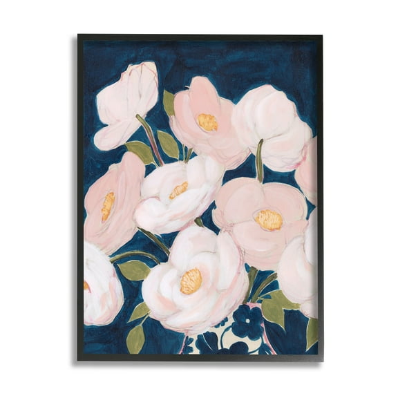 Stupell Industries Spring Florals Pink Petals Over Deep Blue Black Framed, 11 x 14, Design by Grace Popp