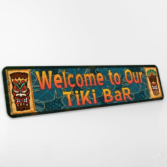 Tiki Bar Welcome Sign Rustic Looking Metal Sign Décor Outdoor Beach Pool Hot Tub Tiki Backyard Sign Gift 4x18 104182001009