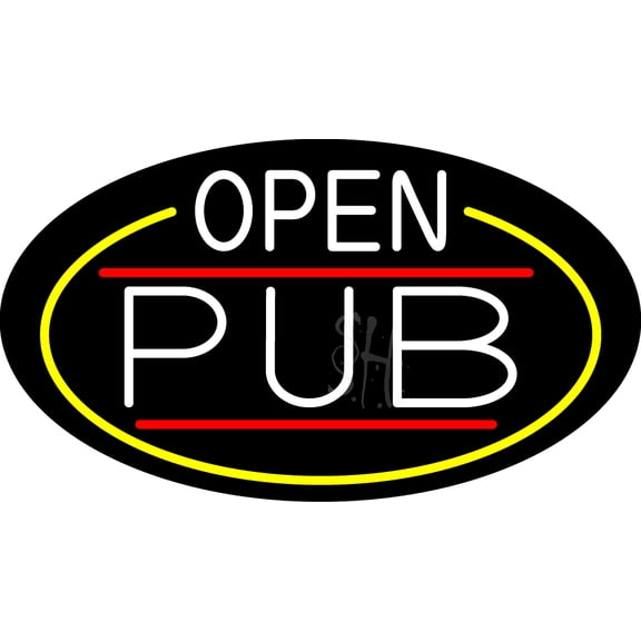 White Open Pub Oval With Yellow Border LED Neon Sign 20 x 37 - inches, Clear Edge Cut Acrylic Backing, with Dimmer - Bright and Premium built indoor LED Neon Sign for Bar decor.