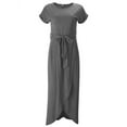 thumbnail image 4 of STARVNC Women Crew Neck Irregular Hem Split Bowknot Tie Short Sleeve Maxi Dress, 4 of 4