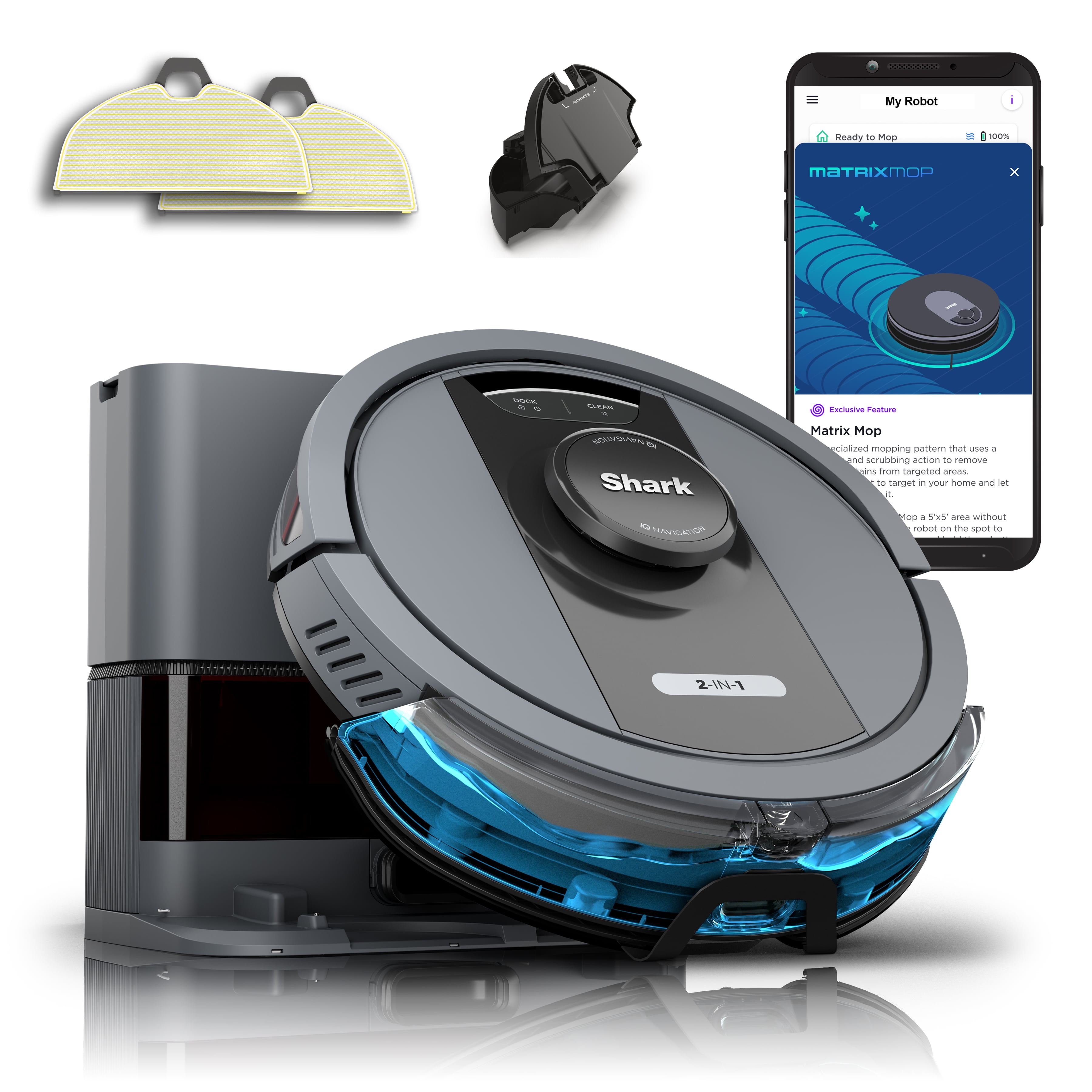 Shark Matrix 2-in-1 Robot Vacuum & Mop, Self-Emptying 30-Day Base, Sonic Mopping, Matrix Clean, RV2400WS