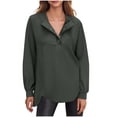 thumbnail image 2 of Women's Quarter Button Hoodies V-Neck Casual Long Sleeve Fashion Solid Color Pullover Sweatshirt Tops (S, Dark Gray), 2 of 7