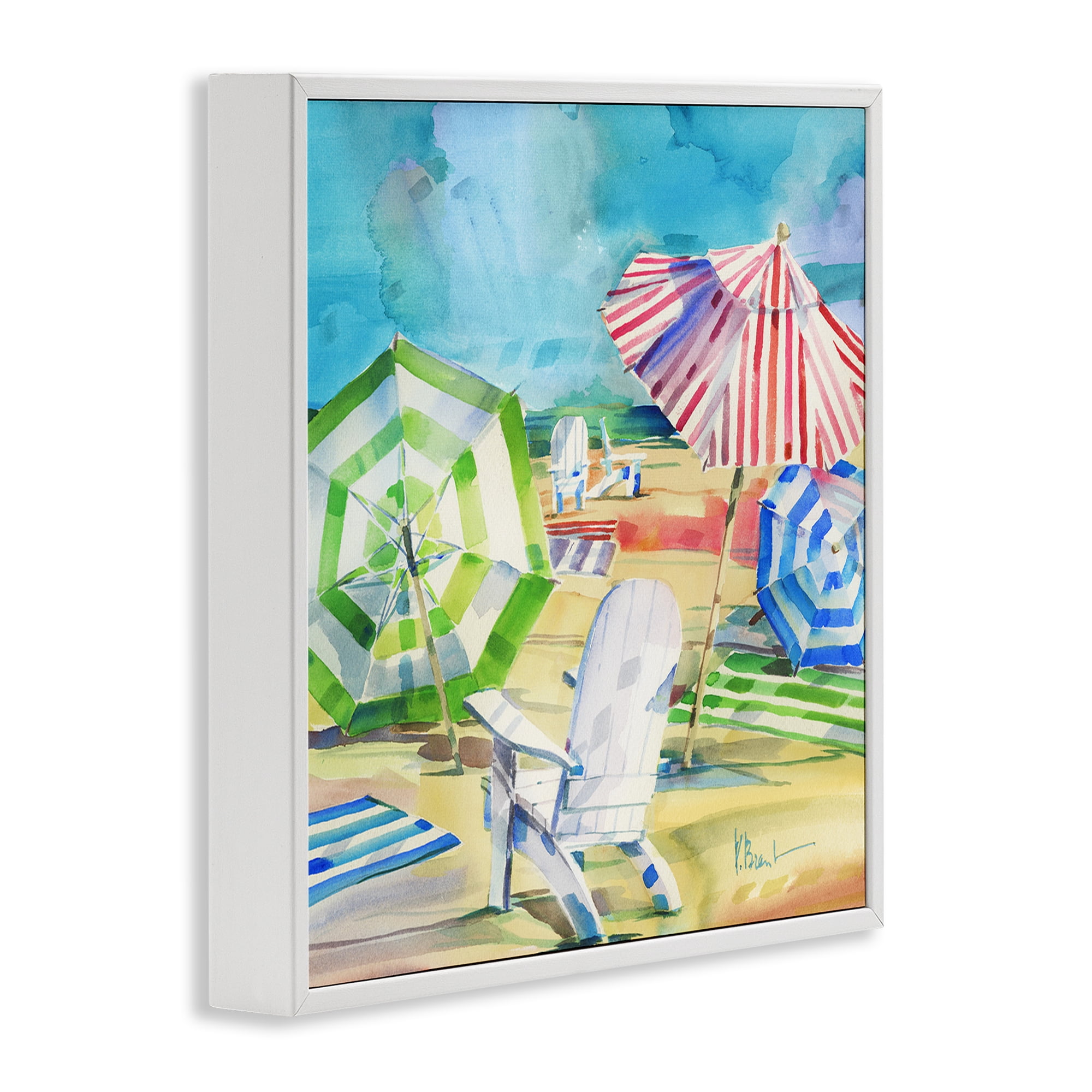 Stupell Industries Ventura Beach Umbrellas White Framed Giclee Art, design by Paul Brent