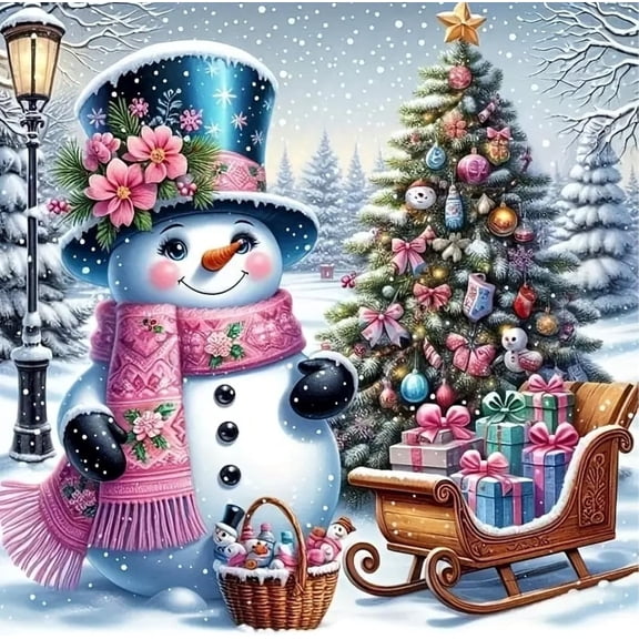 Christmas Diamond Art Kits for Adult, Xmas Snowman 5D Diamond Painting Kits for Beginners, DIY Round Full Drill Winter Holiday Diamond Dot Gem Art Kits for Home Decor 12 X 12 Inch