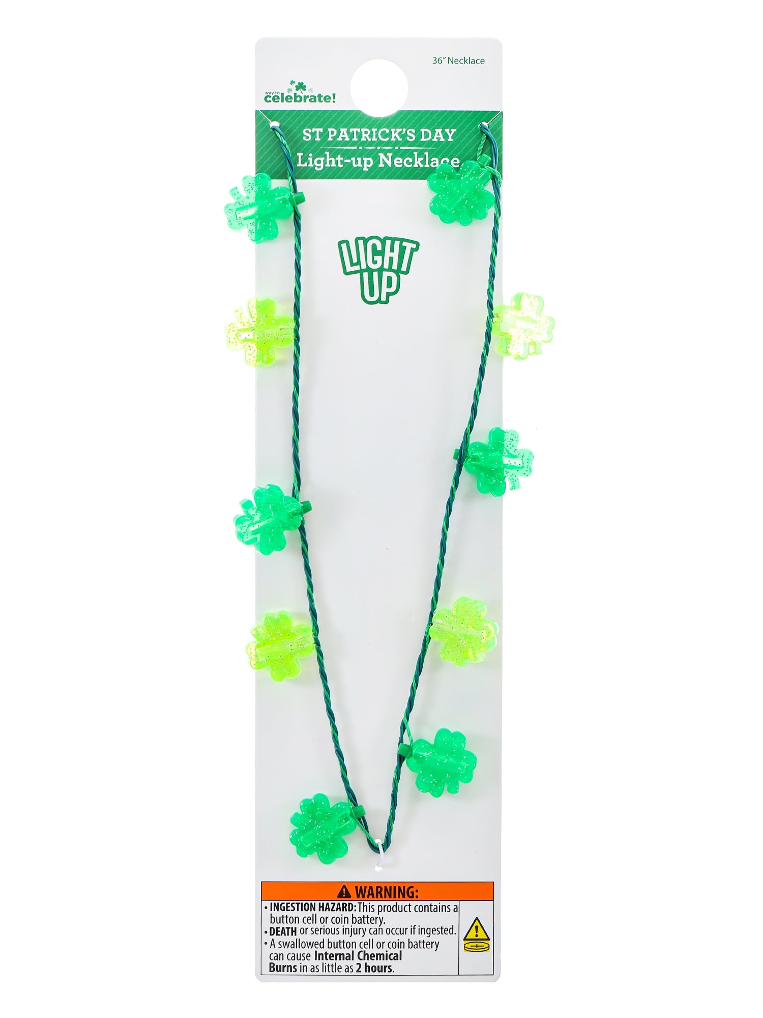 Way to Celebrate St. Patrick's Day Light-Up Shamrock Necklace, Green, 1 Piece