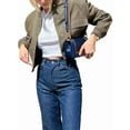 thumbnail image 2 of Women'S Button Down Bombers Jacket Drop Shoulder Short Cropped Coat Outwear Army Green M, 2 of 8