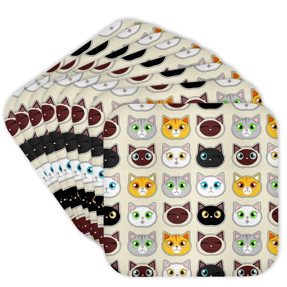 3drose, Cute Cat Cattitude Pattern Cute Cat Expressions, Set of 8 Coasters - Soft