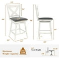 thumbnail image 2 of 24" Swivel Counter Height Stools, High Back Swivel Bar Stools with Grey Faux Leather Upholstered Seat & Solid Wood Footrest, Counter Bar Chairs for Kitchen Island & Pub (Antique White, Set of 2), 2 of 9