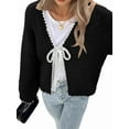 thumbnail image 2 of Women'S Tie Front Bow- Cardigan Sweaters Chunky Knit Long Puff Sleeve Trendy Fall Winter Jacket Coats Black XL, 2 of 5