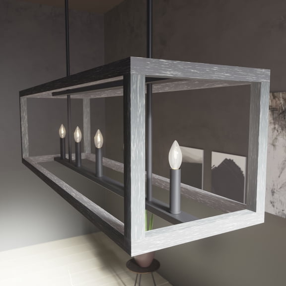 Hunter - Squire Manor 5-light Matte Black, Extra Large Chandelier, Dimmable, Modern Style, Linear Shaped, for Bedrooms, Dining, Living Rooms - 19090