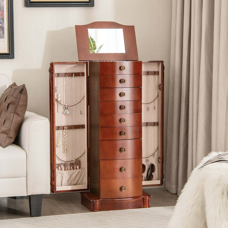 Costway Free Standing Wooden Jewelry Armoire Box, Tall Costway Free Standing Wooden Jewelry Armoire Box, Tall