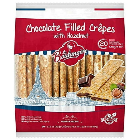 La Boulangere Chocolate Hazelnut Crepes, Individually Wrapped, Non GMO, Free From Artificial Flavors & Colors, 20-Count 2 Packs