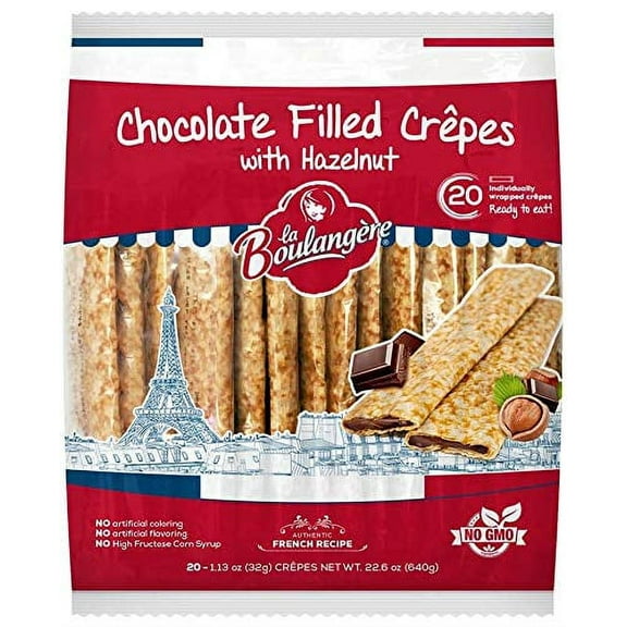 La Boulangere Chocolate Hazelnut Crepes, Individually Wrapped, Non GMO, Free From Artificial Flavors & Colors, 20-Count 2 Packs