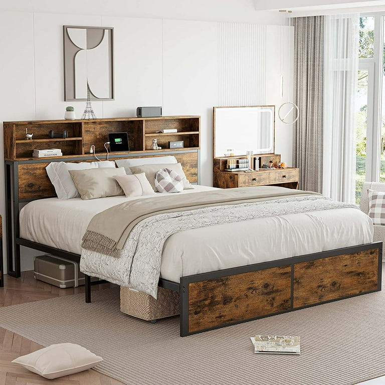 Bookcase bed frame online queen