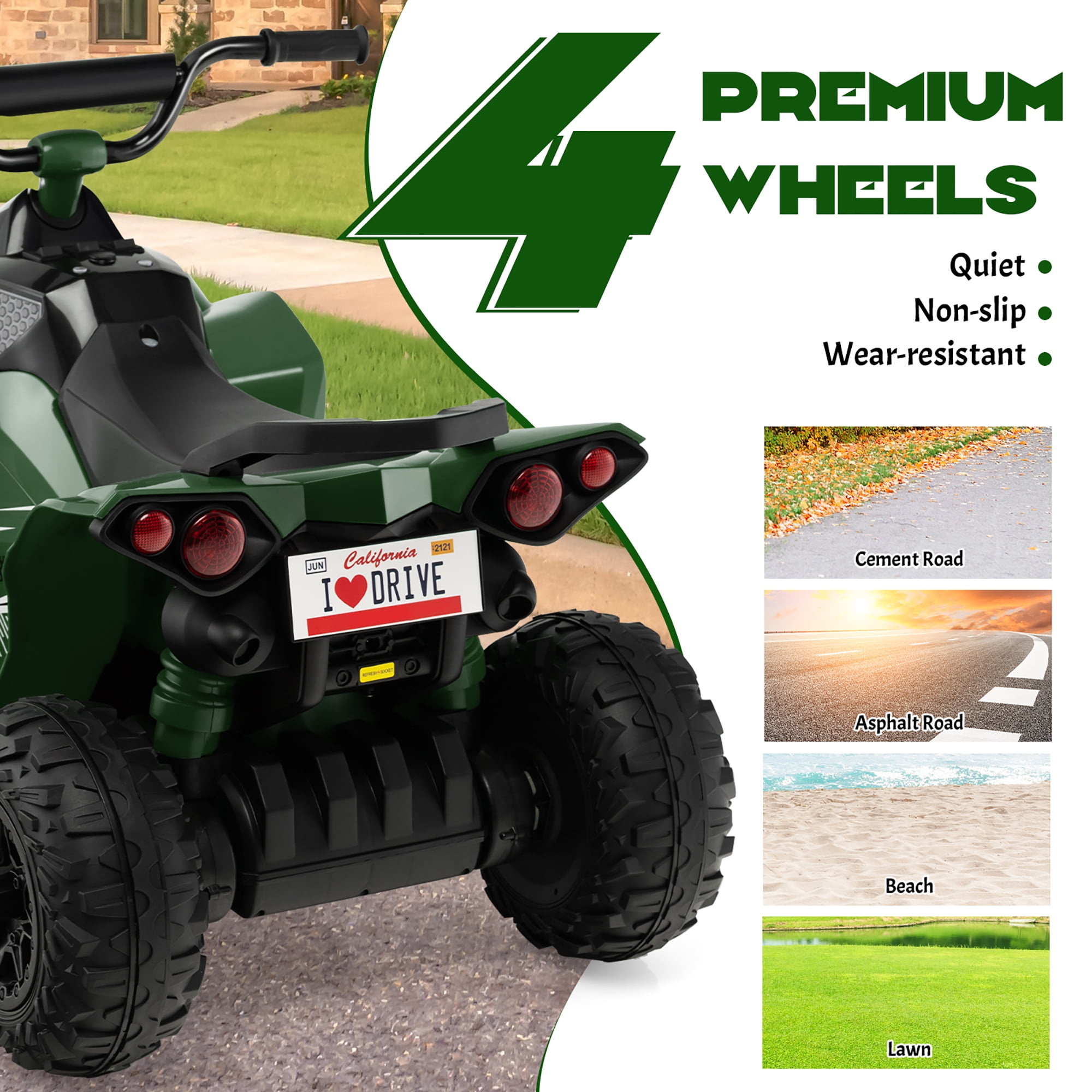 Costway 12V Battery Powered Kids Ride On ATV Electric 4-Wheeler Quad Car with  MP3 & Light Green