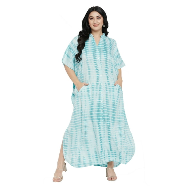 Oussum Robe Caftans pour Femme Grande Taille Imprimée Longue Maxi à Boutons Robes Caftan