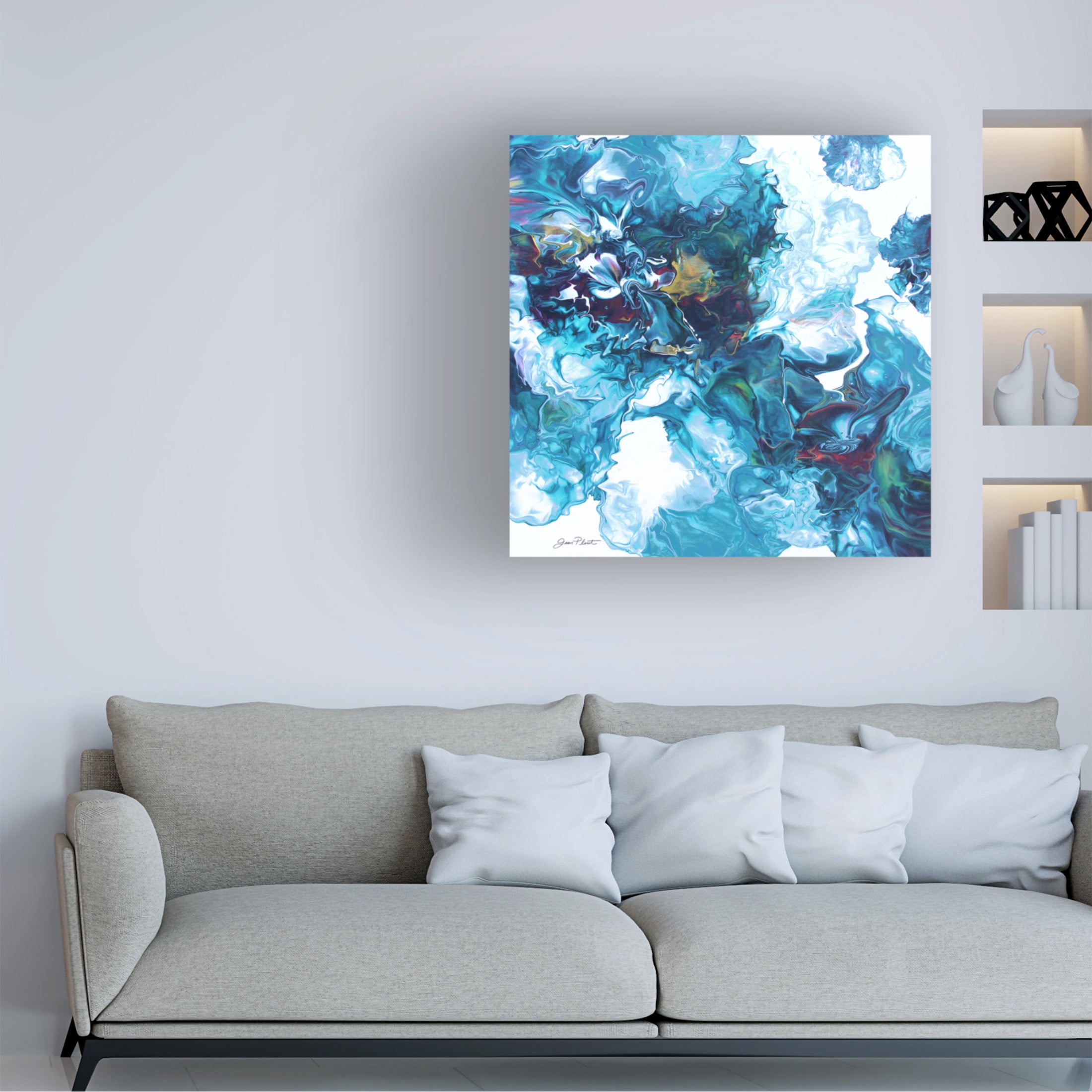 Canvas Wall Art - Jean Plout 'Abstract Pouring C' Wall Art for Living Room, Bedroom, or Office Décor by Trademark Fine Art - 18 x 18 Inches