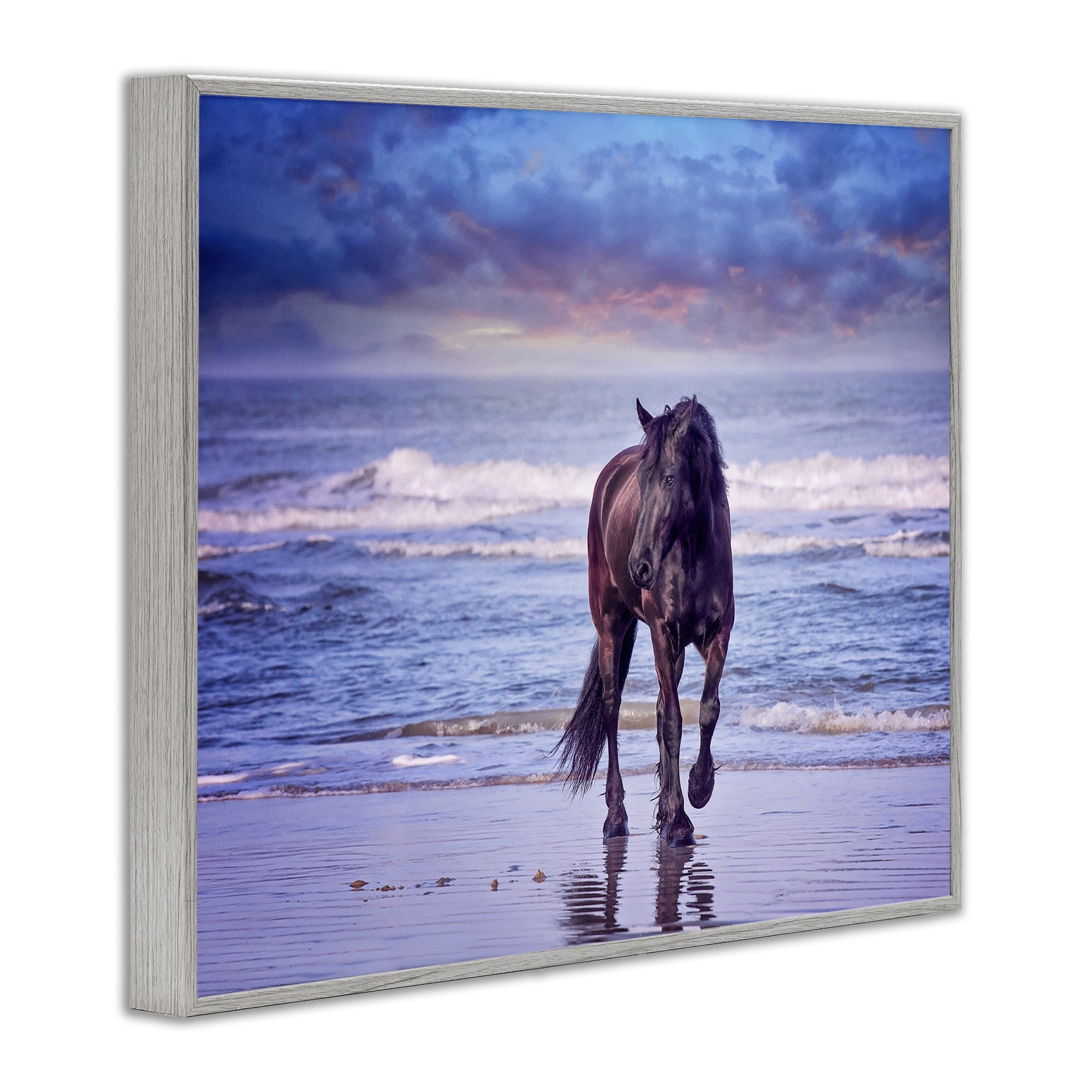 Stupell Industries Wild Horse on Beach Colorful Blue Sunset Framed Wall Art Design by PHBurchett, 11" x 14", Gray Framed