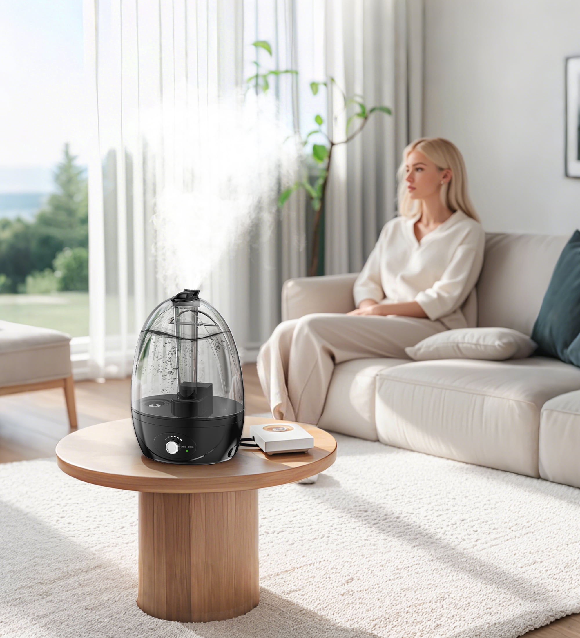 FUMMUX Cool Mist Humidifiers for Bedroom 3 L Water Tank Quiet Ultrasonic Air Vaporizer,Adjustable Mist Level,Easy to Clean, Black