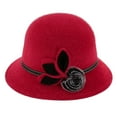 thumbnail image 2 of Opvise Lady Hat Elegant Wide Brim Keep Warm Solid Color Winter Autumn Ladies Dome Hat with Flower for Winter Red, 2 of 8