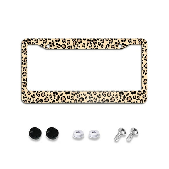 Brown Leopard License Plate Frames Universal Aluminum Tag Holder Cover with 2 Holes Screws for Front Rear Car Plate Decor 12x6 Inch for Women Men