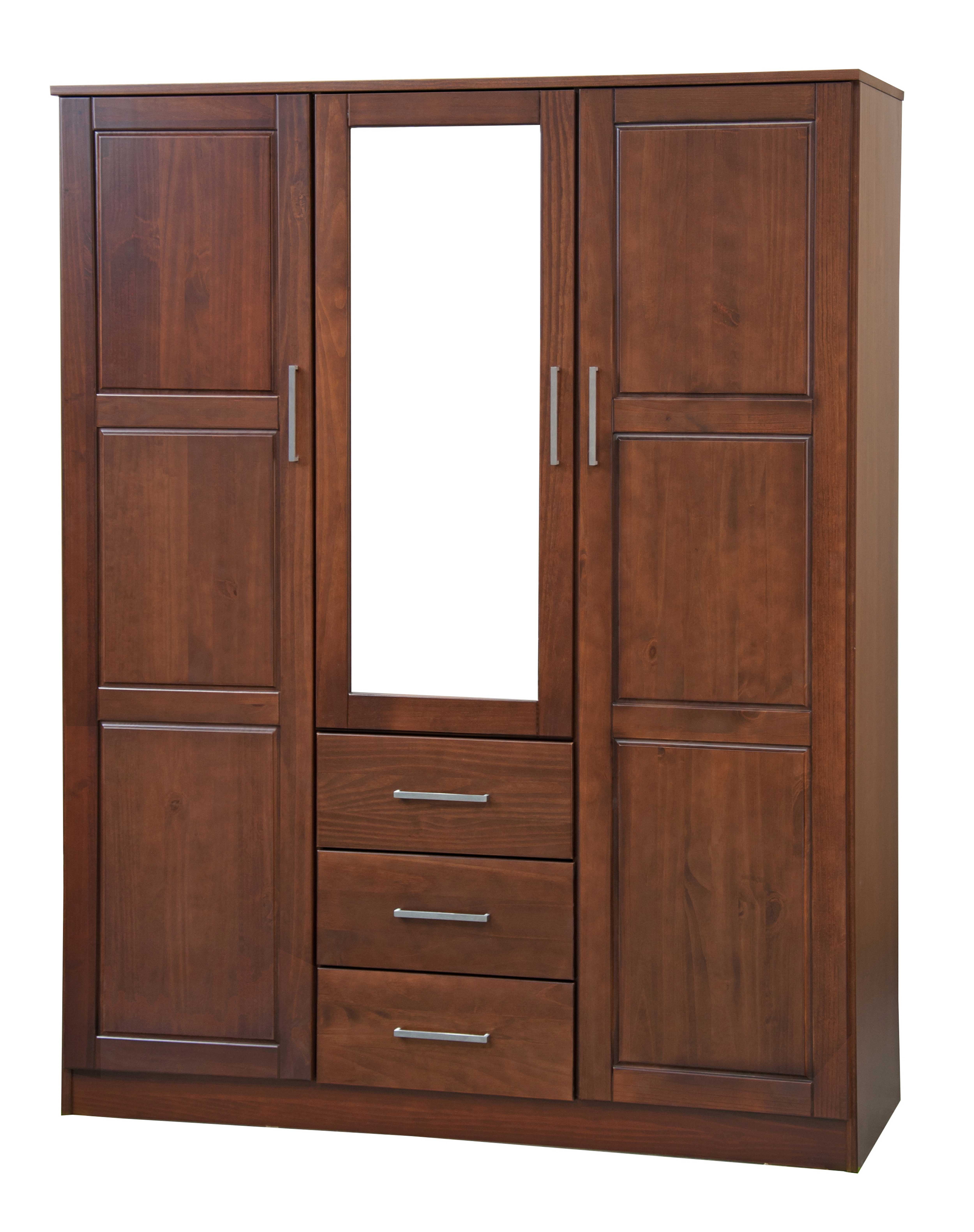 Palace Imports 100 Solid Wood  3 Door Cosmo Wardrobe  with Mirror 7113 