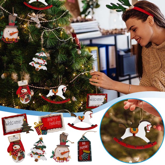 Adornos de madera para árbol de Navidad con cinta dorada - Juego de 1 colgante decorativo para decoración navideña