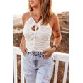 thumbnail image 4 of ABPHQTO Camiseta sin mangas texturizada con lazo frontal en forma de ojo de cerradura blanca para mujer, 4 of 5