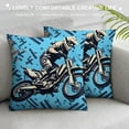 thumbnail image 3 of COMIO Motorcycle Throw Pillow Covers Blue White Black Street Art Graffiti Pillow Cases for Kids Teens Adults Extreme Sports Competition Style Cushion Covers for Party Couch Car, 3 of 5