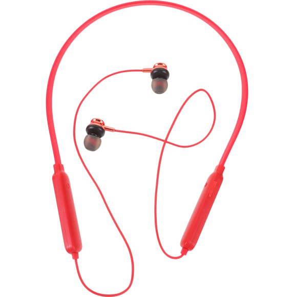 EeaseMX Auriculares deportivos inalámbricos con gancho para la oreja y banda magnética para el cuello, estéreo, supergraves (rojos)