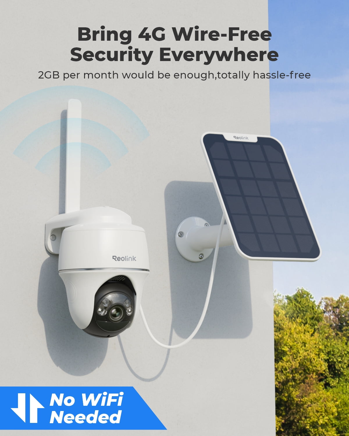 Reolink Go PT Plus 5MP 4G LTE Solar Security Camera with Pan Tilt, Auto Tracking, Color Night Vision