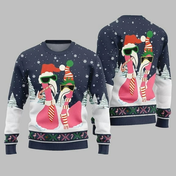 Cool Flamingo Ugly Christmas Sweater 2025, Funny Holiday Pullover with Santa Hat Sunglasses, Festive Xmas Party Outfit for Men & Women