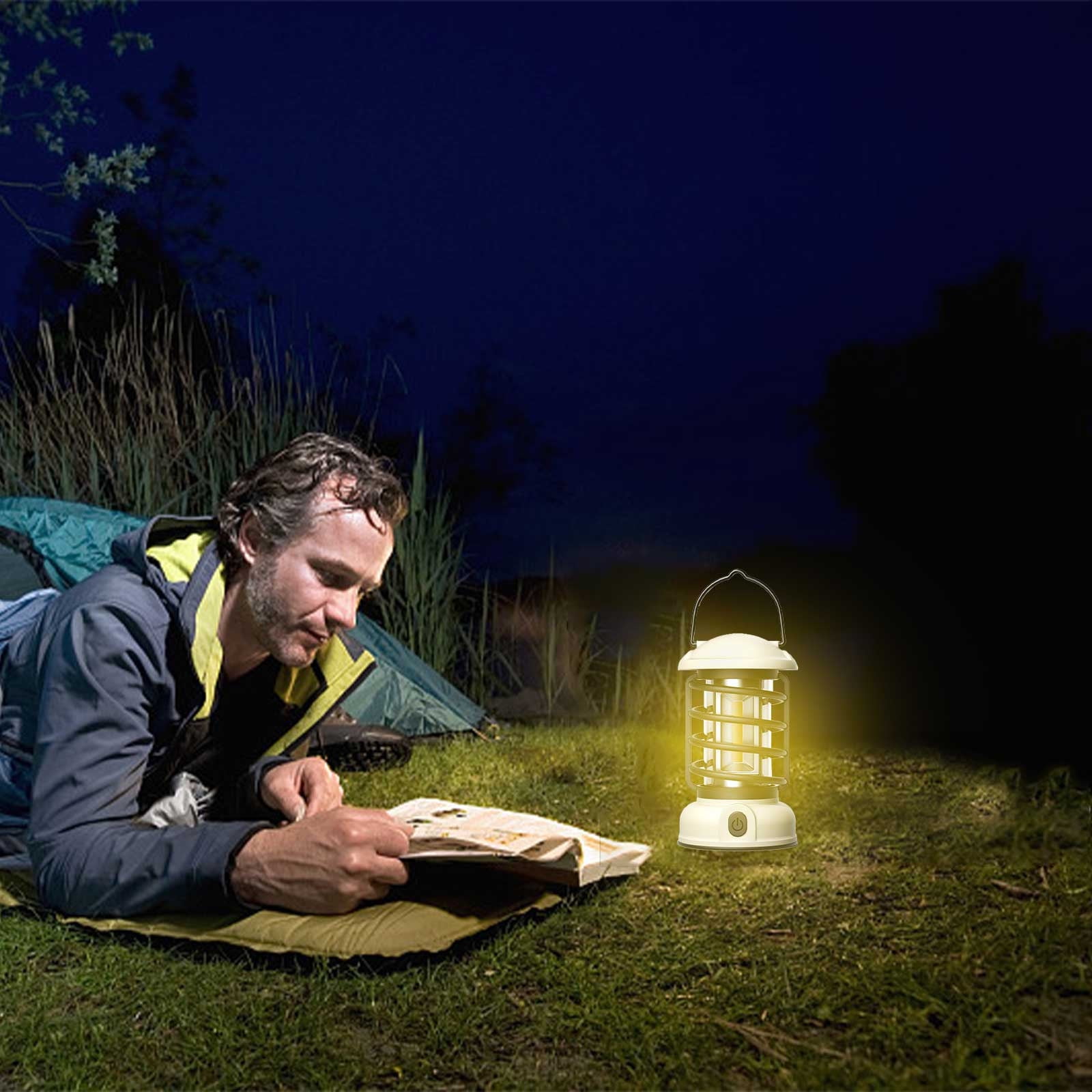 Shldybc New Portable Retro Camping Lamp, USB Rechargeable Camping Lantern, Hanging Dimmable Led Tent Lantern, Water Proof Lightweight Camping Light for Courtyard Outdoor, Summer Savings Clearance