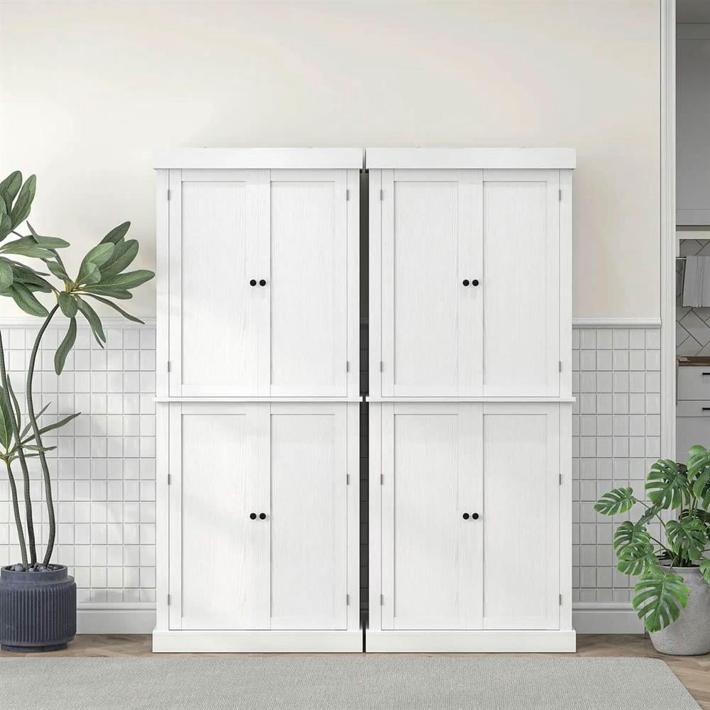 Topcobe 72" Pantry Cabinet, Sliding Door Storage Shelf, Freestanding Kitchen Pantry, White Wood Grain, Space-Saving Organization Solution