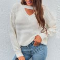 thumbnail image 7 of IROINNID Reduced Womens Sweater Keyhole Neck Pullover Sweater Solid Color Casual Mid-Length Long Sleeve Knit Sweater Coat, 7 of 7