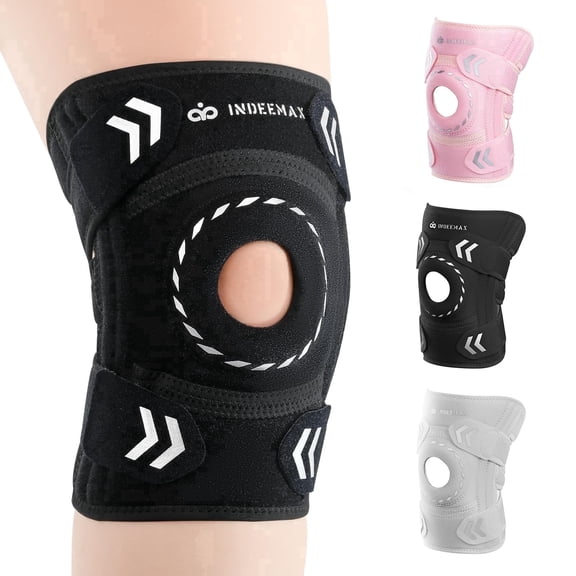 INDEEMAX Adjustable Compression Knee Brace with Patellar Pad,Tendon Support&Stabilizers-Arthritis,Injury Recovery, Sports,Black