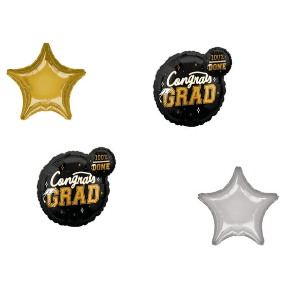 LOONBALLOON Graduation Grad Theme Balloon Set, 2x pcs Standard Congrats Grad Best Is Yet To Come Balloon, Star Foil