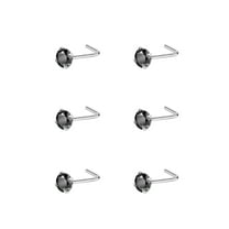 6pcs 22g 3mm Nose Rings Studs for Women Black CZ Nose Studs Silver 6.5mm Length L Shaped Nostril Piercing Jewelry 22 Gauge Nose Jewelry Surgical Steel L Bend Nose Stud