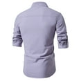 thumbnail image 4 of safuny Men's Loose Shirts Fashion Stand Collar Button Down Holiday Solid Stripe Trendy Pullover Spring Casual Relaxed Long Sleeve Fall Tees Purple XXL, 4 of 9