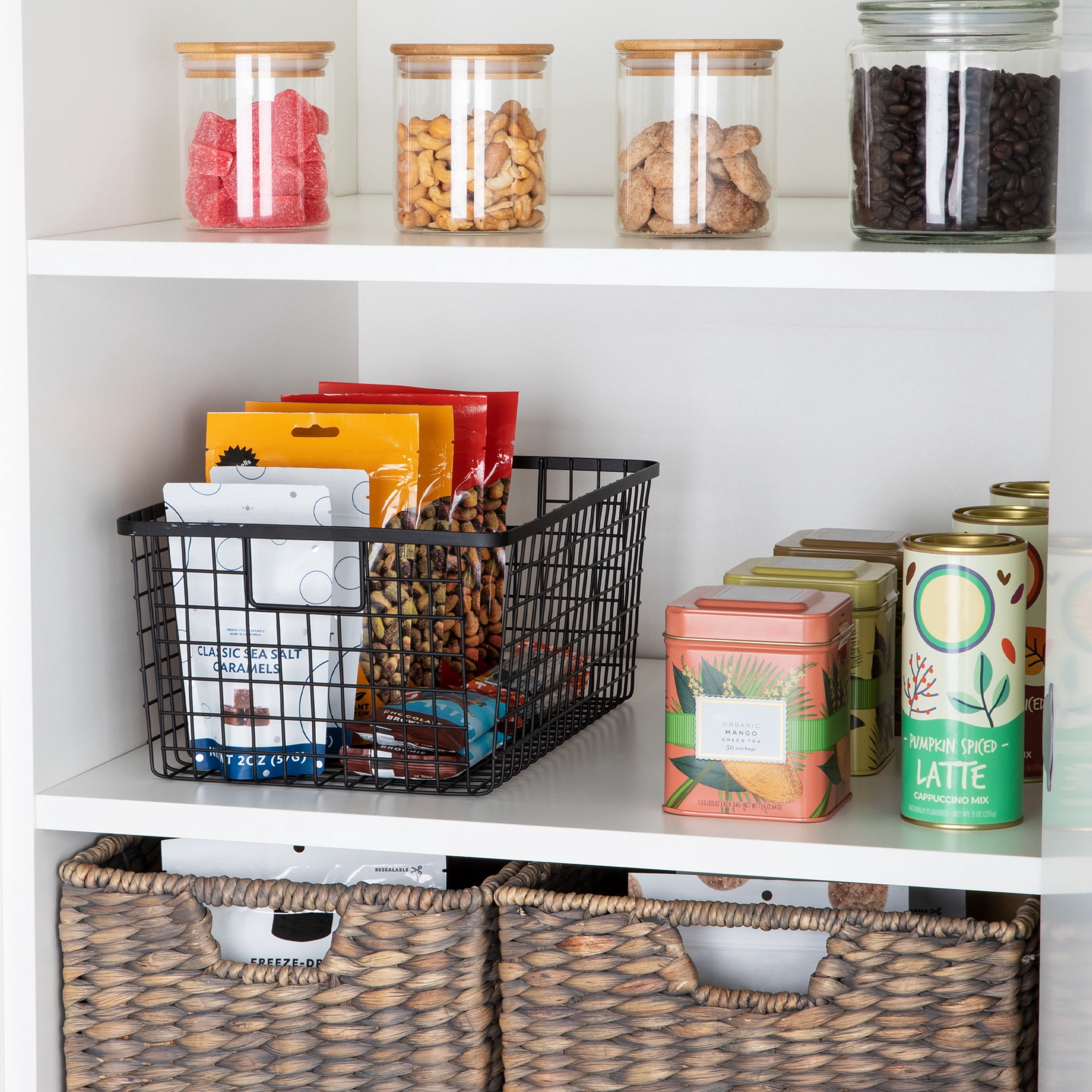 Smart Design Nestable Basket Organizer with Handles - 9 x 16 x 6 inch - Black - Set of 4